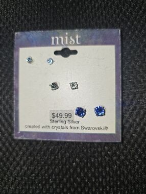 NEW 3 pair Sterling Silver Stud Earrings  Swarovski Crystals